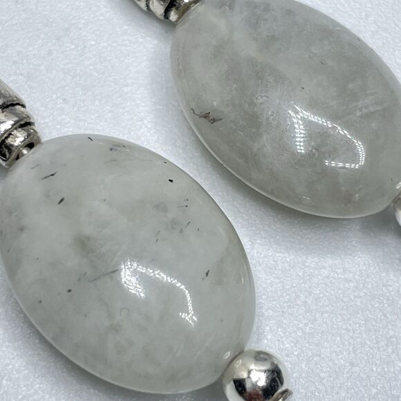 Artisan Silver Plated Light Gray Jade Stone Beaded Dangle Earrings Boho Cute - Picture 5 of 7